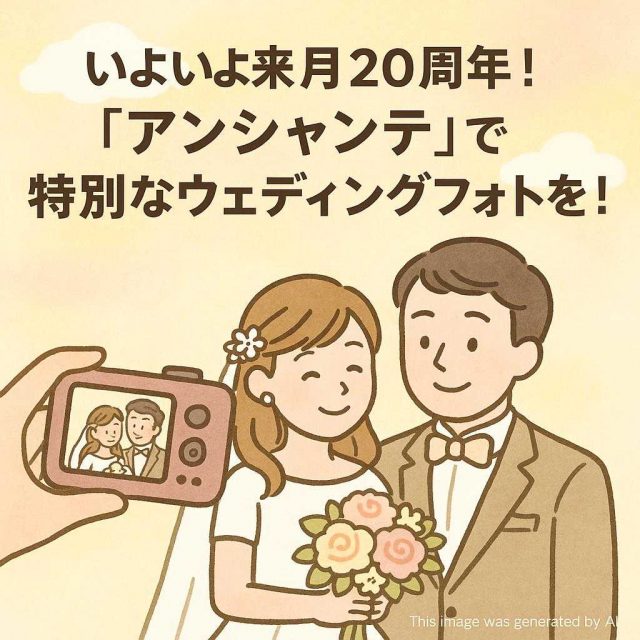 いよいよ来月20周年！「アンシャンテ」で特別なウェディングフォトを！