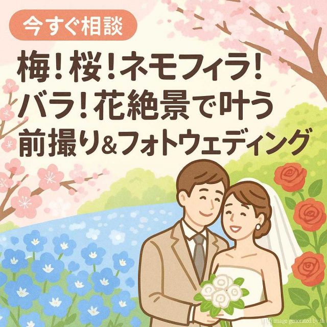 【今すぐ相談】梅！桜！ネモフィラ！バラ！花絶景で叶う前撮り＆フォトウェディング