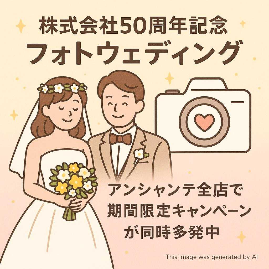 株式会社50周年記念　フォトウェディング　アンシャンテ全店で期間限定キャンペーンが同時多発中